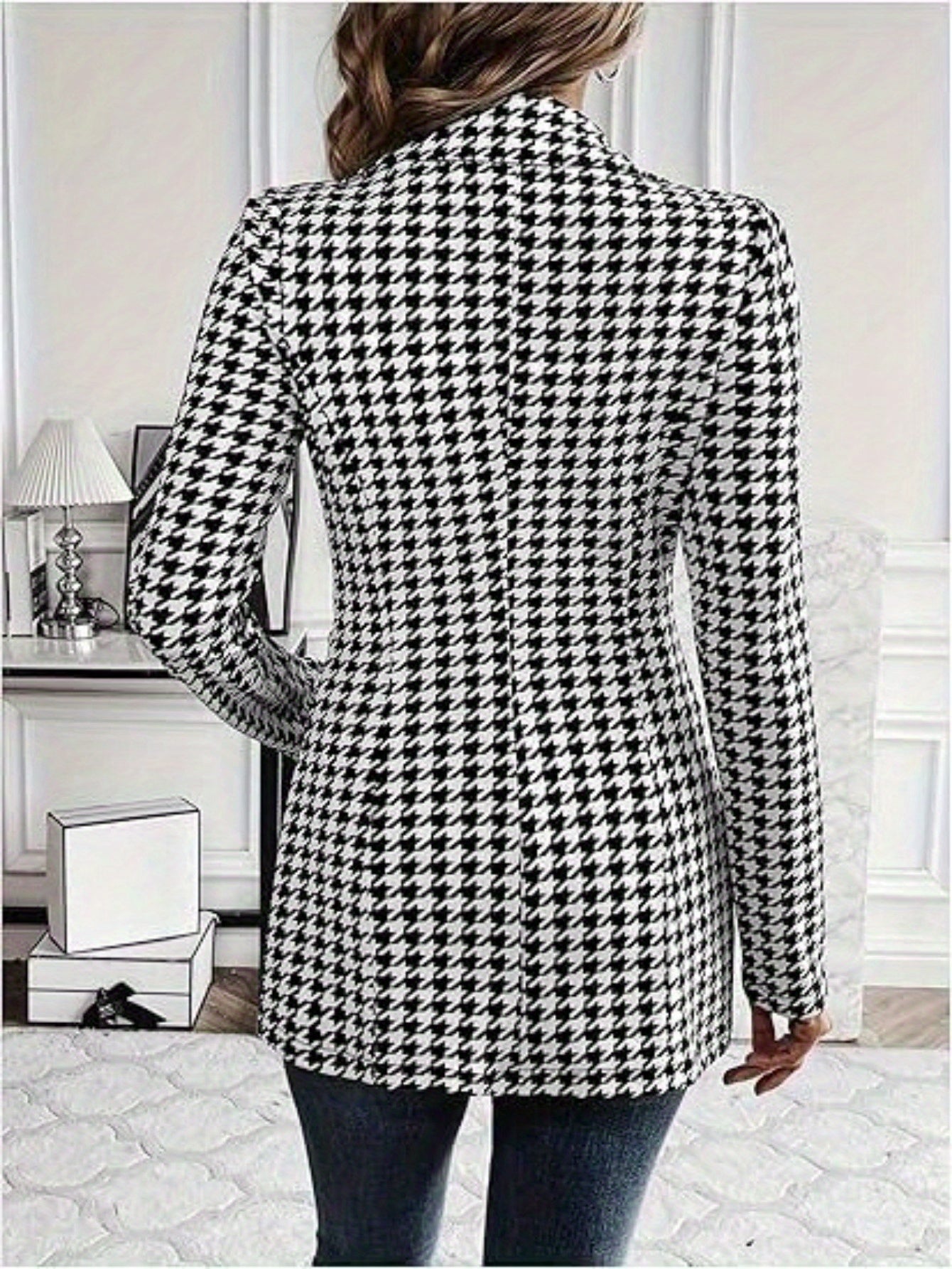 Elegant Spring and Autumn Houndstooth Jacket For Women's