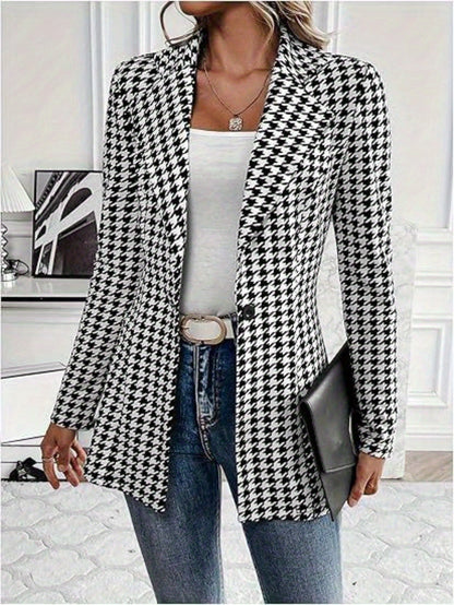 Elegant Spring and Autumn Houndstooth Jacket For Women's