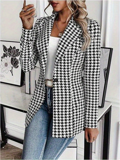 Elegant Spring and Autumn Houndstooth Jacket For Women's