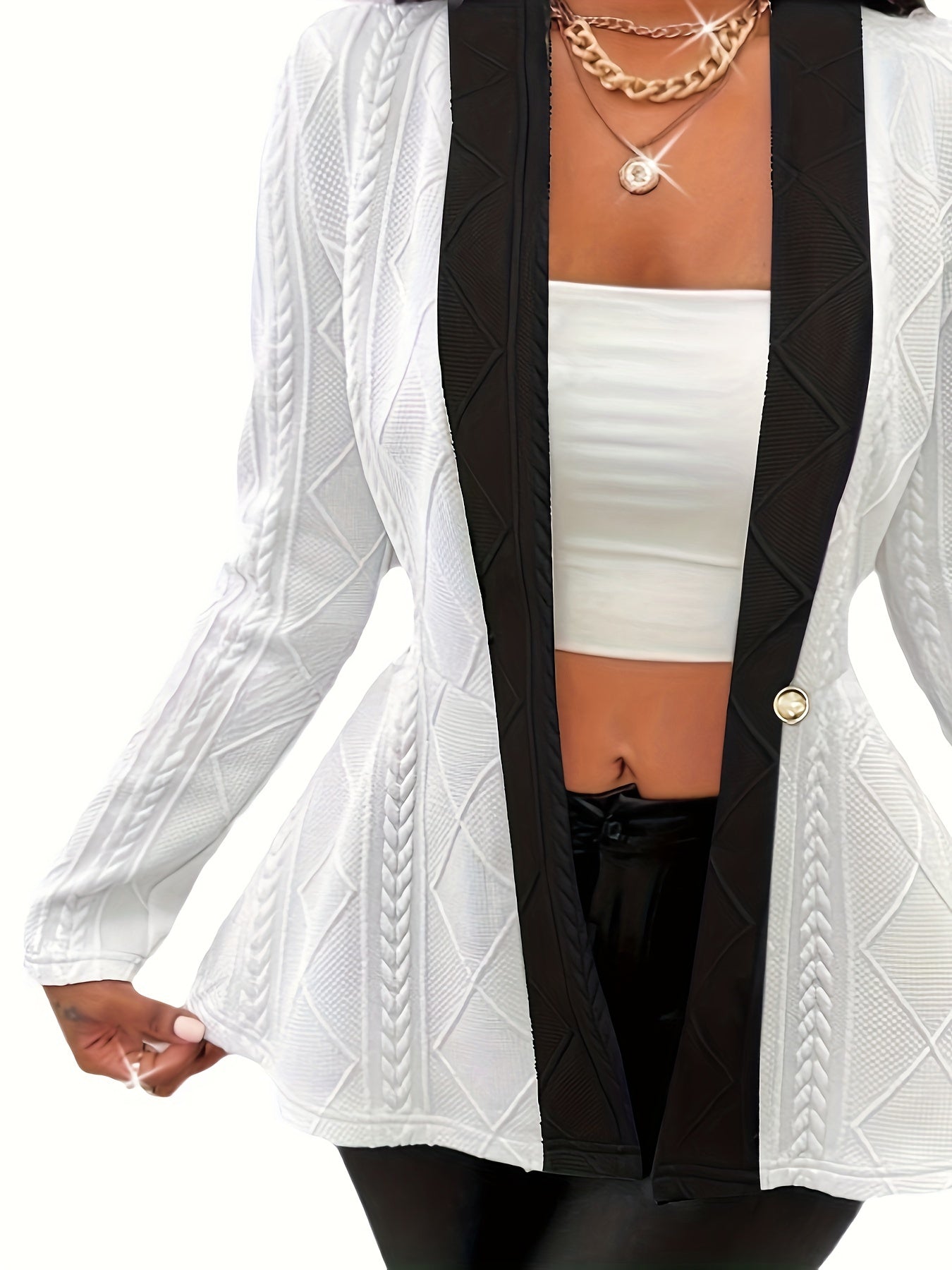 Plus Size Elegant Cinched Waist Long Sleeve Blazer