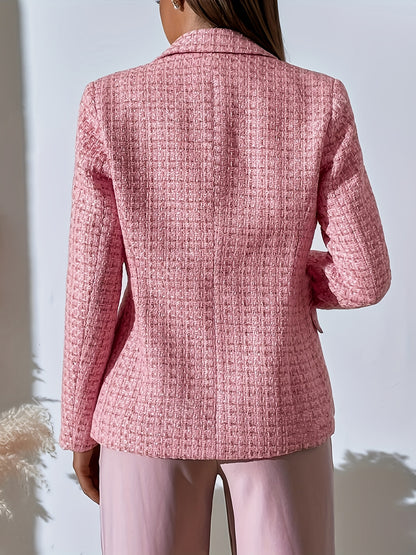 Elegant Tweed Long Sleeve Double-Breasted Blazer