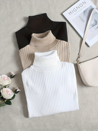 Womens Solid Turtle Neck Sweaters