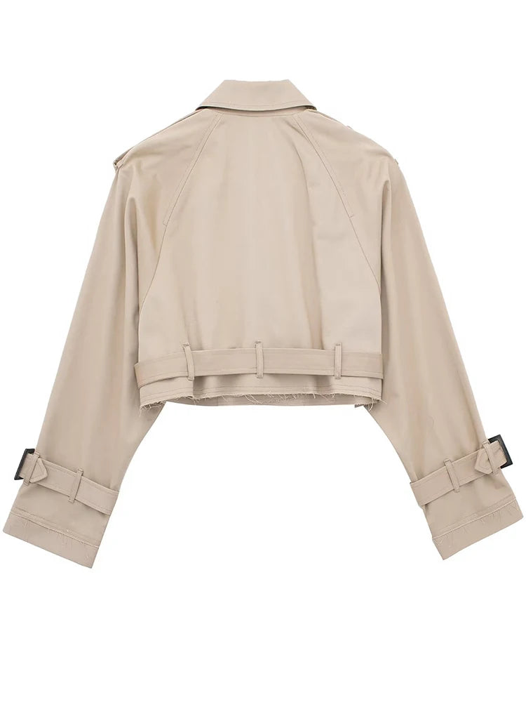 Women Fashion With Belt Cropped Trench Jacket