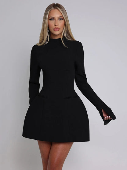 Autumn Winter Long Sleeve Backless Mini Dress For Women