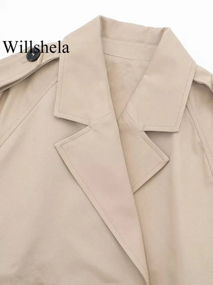 Women Fashion With Belt Cropped Trench Jacket