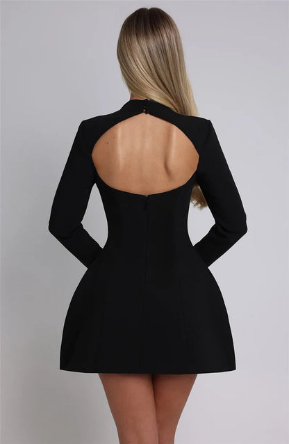 Autumn Winter Long Sleeve Backless Mini Dress For Women