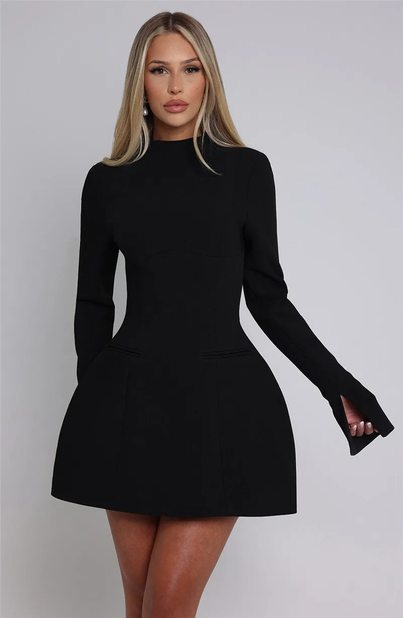 Autumn Winter Long Sleeve Backless Mini Dress For Women