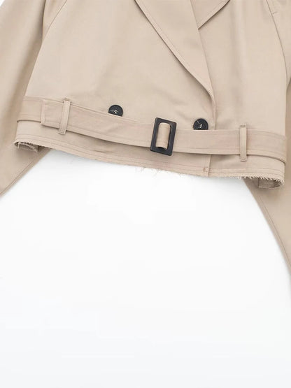 Women Fashion With Belt Cropped Trench Jacket