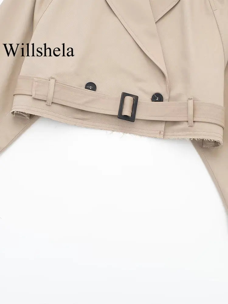 Women Fashion With Belt Cropped Trench Jacket