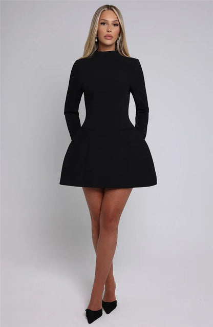 Autumn Winter Long Sleeve Backless Mini Dress For Women