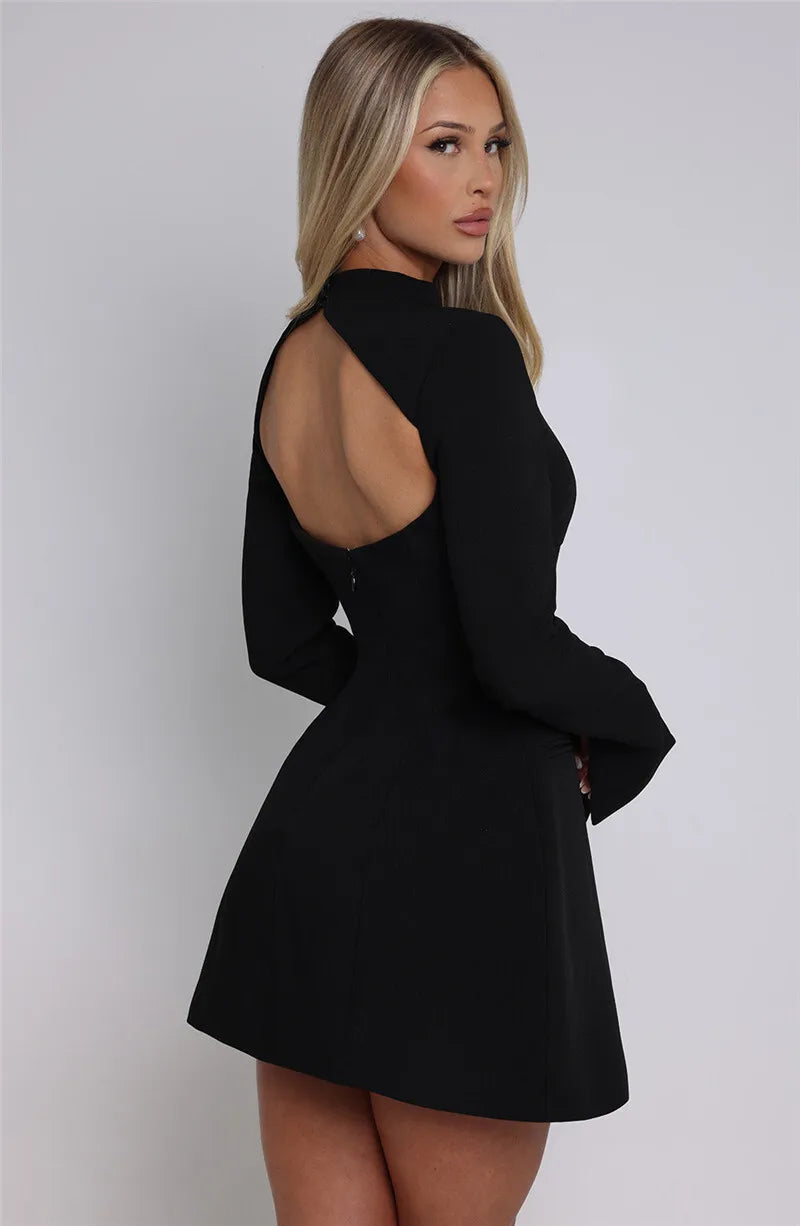 Autumn Winter Long Sleeve Backless Mini Dress For Women