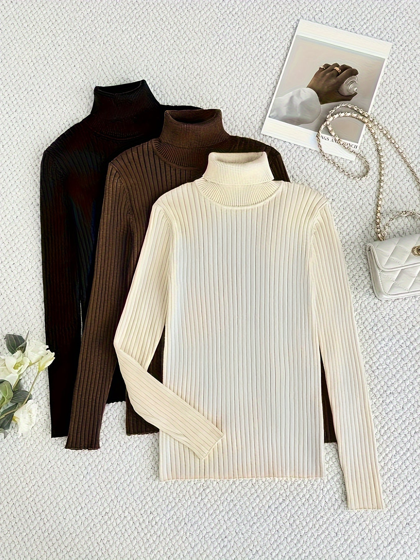 Womens Solid Turtle Neck Sweaters